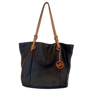 Michael‎ Kors Black and Tan Leather Tote Bag 15" x 11" x 5"